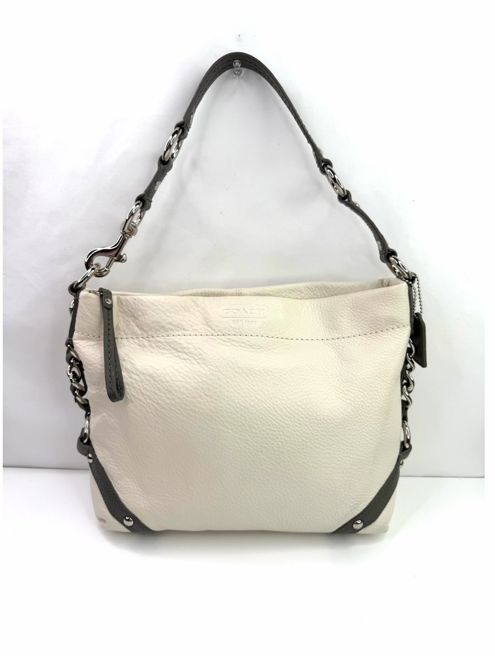 Coach White Gray Carly Hobo Y2K F15251 Pebbled Leather Shoulder Bag